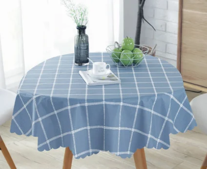 ПВХ водонепроницаемая скатерть, круглая скатерть, столовая, гостиная, без очистки, для дома, отеля, вечерние, для декора стола, элегантная скатерть, LF92 - Цвет: dark blue plaid