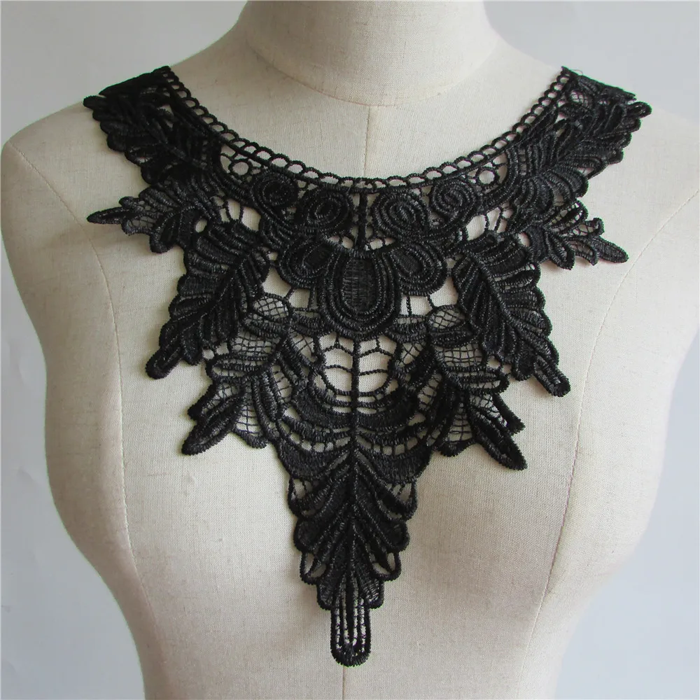 Черный вышитый кружевной воротник декольте Венецианская Аппликация Вышивка
