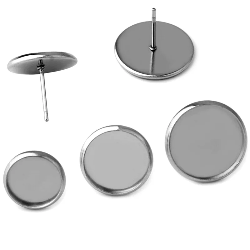 

30pcs Stainless Steel Ear Stud with Inner 6mm-20mm Cabochon Cameo Setting Blank base, DIY Jewelry Findings