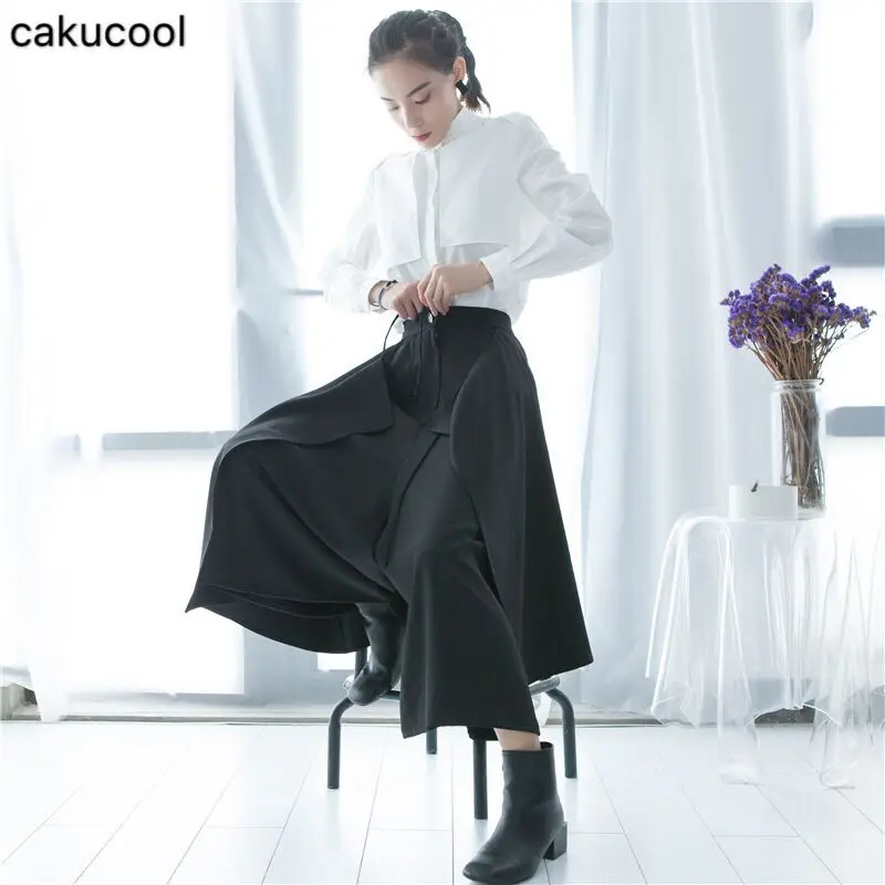 Cakucool/брюки для холодной и широкой ноги; женская одежда; коллекция года; сезон весна-осень; дизайнерские оригинальные элегантные юбки; повседневные брюки