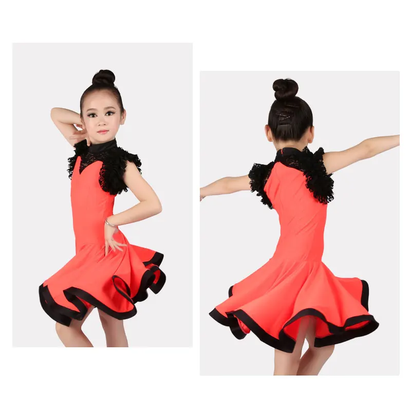 Женское платье для латиноамериканских танцев черное с кружевным рукавом и лифом