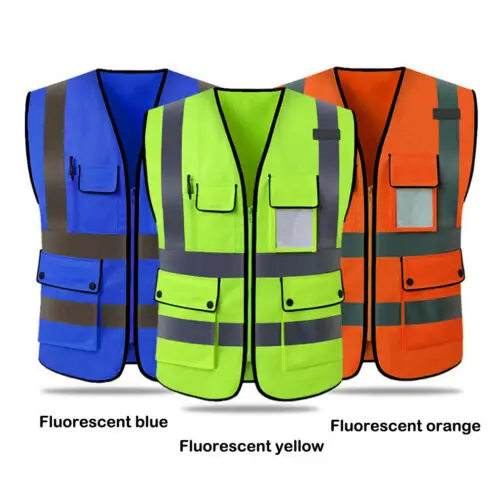 Жилет для безопасности Hi-Vis светоотражающая куртка на молнии рабочая Ночная