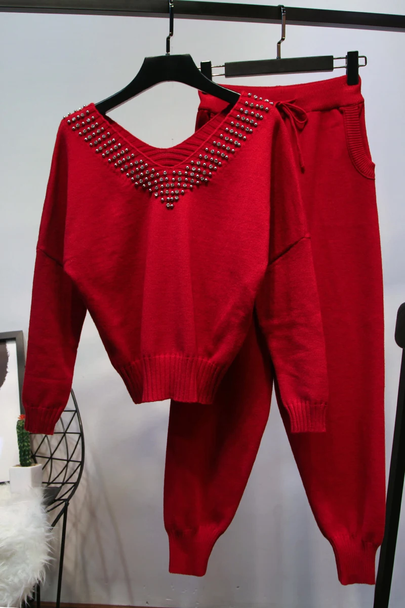 ALPHALMODA 2018 осенне зимний женский Модный трикотажный спортивный костюм с v образным