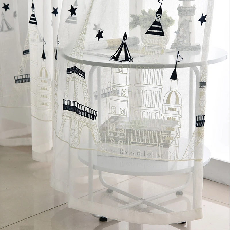 [Byetee] хлопок лен вышитый экран для детей мальчиков спальни тюль кухни прозрачная