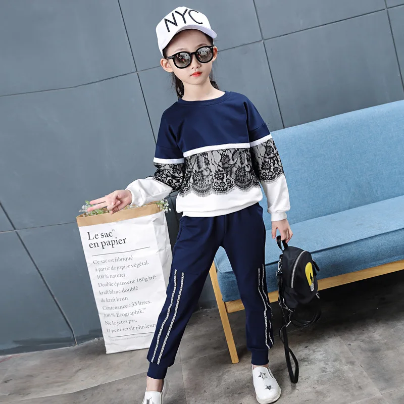 Dulce Amor/комплект одежды для девочек кружевная рубашка с длинным рукавом + штаны