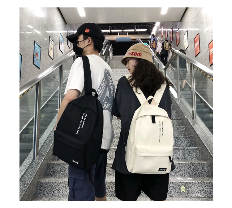 Solid Black Backpack Preppy Style Letters School Bag for Teenage Girls Brand High Quality Nylon Leisure Or Travel Bags Package