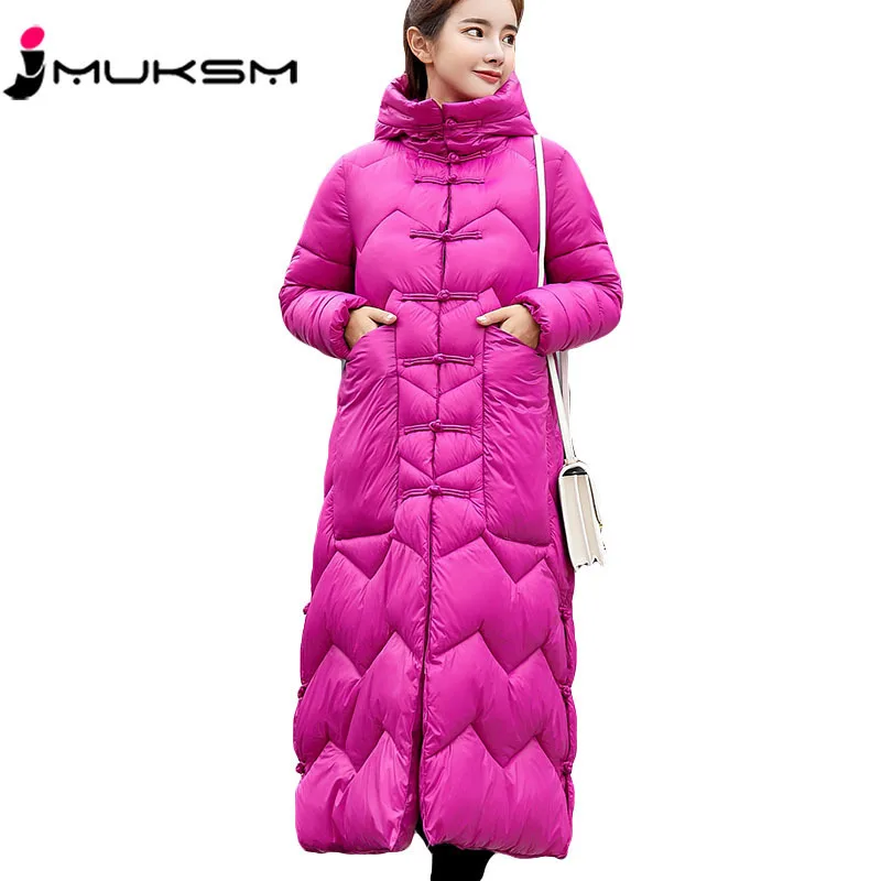 2018 этнический стиль Длинная зимняя куртка выше колена женское хлопковое пальто с