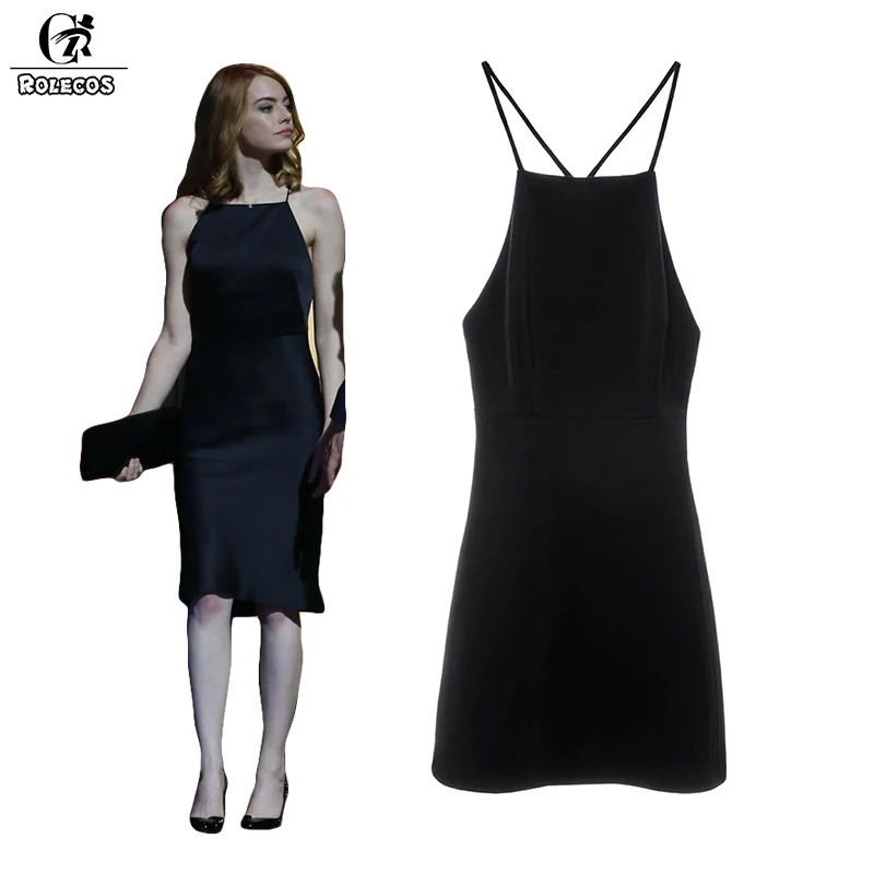 ROLECOS Movie La Land Косплей Костюм Эмма Стоун Миа черное сексуальное платье с открытой