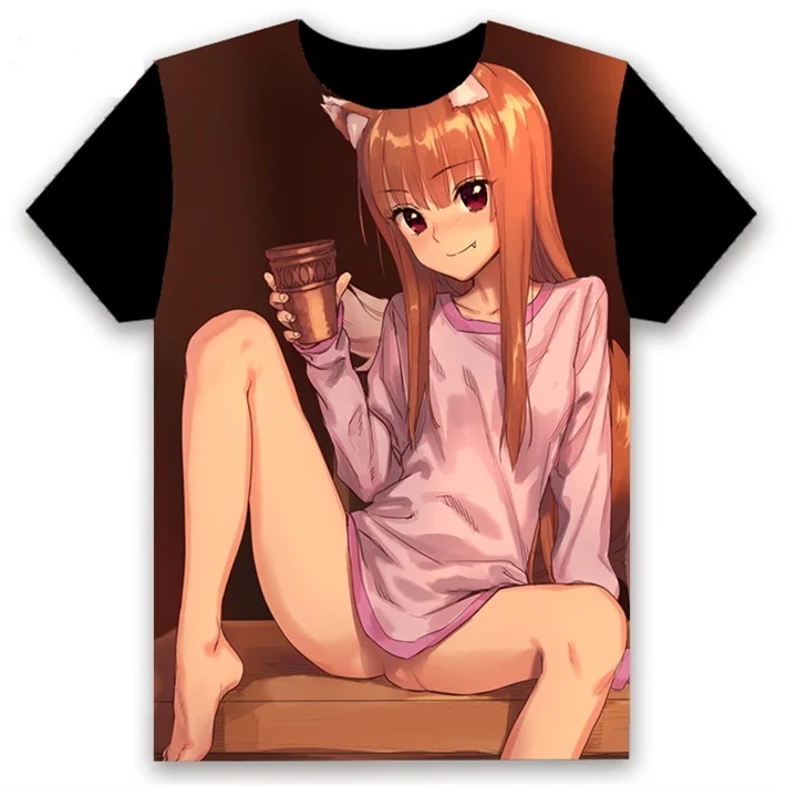 15 Аниме футболка Spice and Wolf Holo Косплей короткий рукав Женская Мужская черная футболка Повседневная летняя футболка Otaku - Цвет: 15