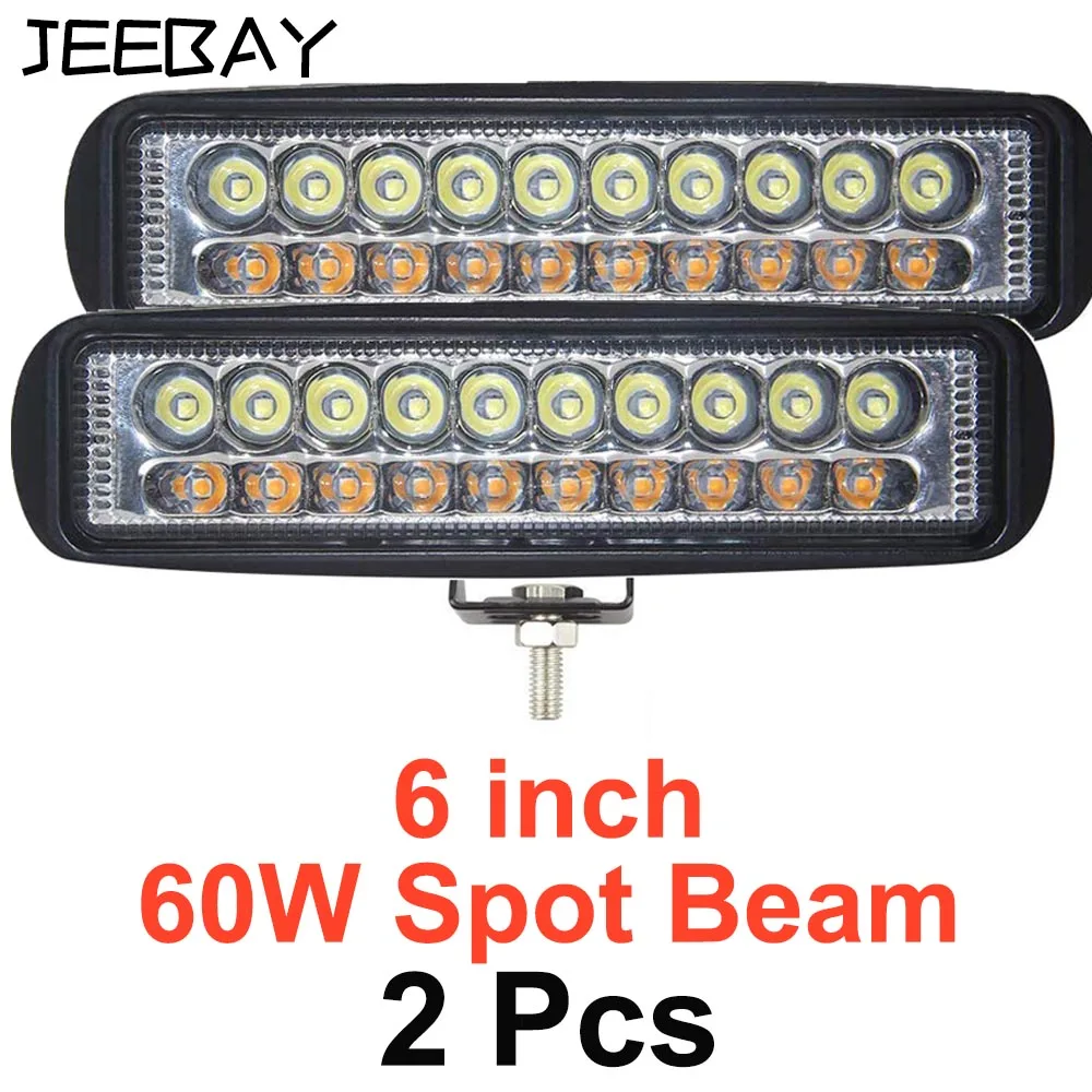 2pcs 60W Spot 6 дюймов 60 Вт светодио дный свет работы 12 В 24 В светодио дный лучи светодио дный Бар Offroad 4x4 автомобиль Off road Flood Spot Combo внедорожник аксессуары Туман лампа - Цвет: 2pcs 60W Spot