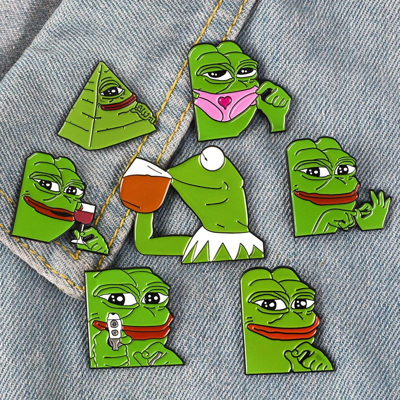 Эмалированные булавки Pepe в виде лягушки забавная брошь пирамиды птицы животного