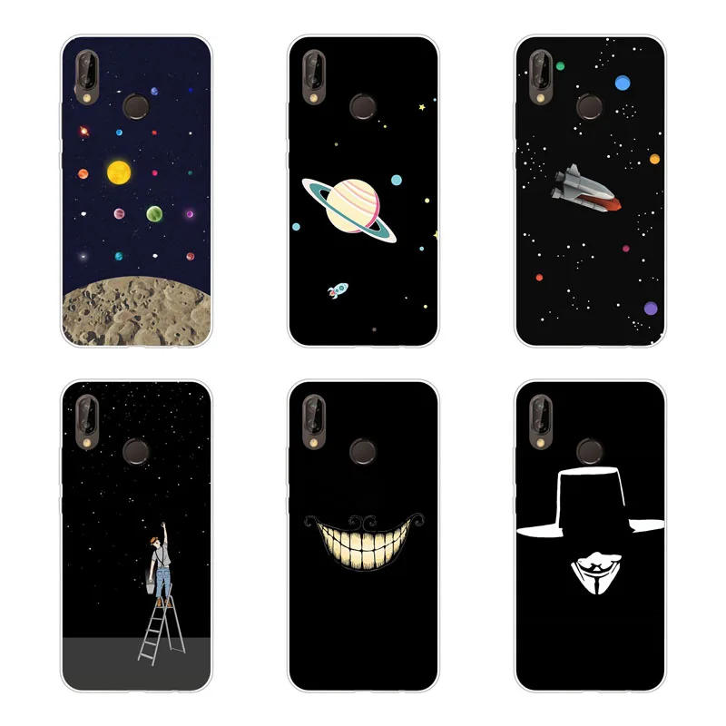 huawei P smart 2019 Case Silicon Black graffiti Painting Soft TPU Back Cover for Protect Phone cases shell |