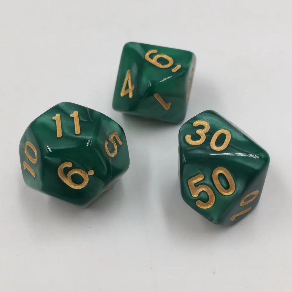 Rollooo кости жемчуг зеленый с золотыми цифрами RPG 7 штук D4 D6 D8 D10 D % D12 D20 | Спорт и