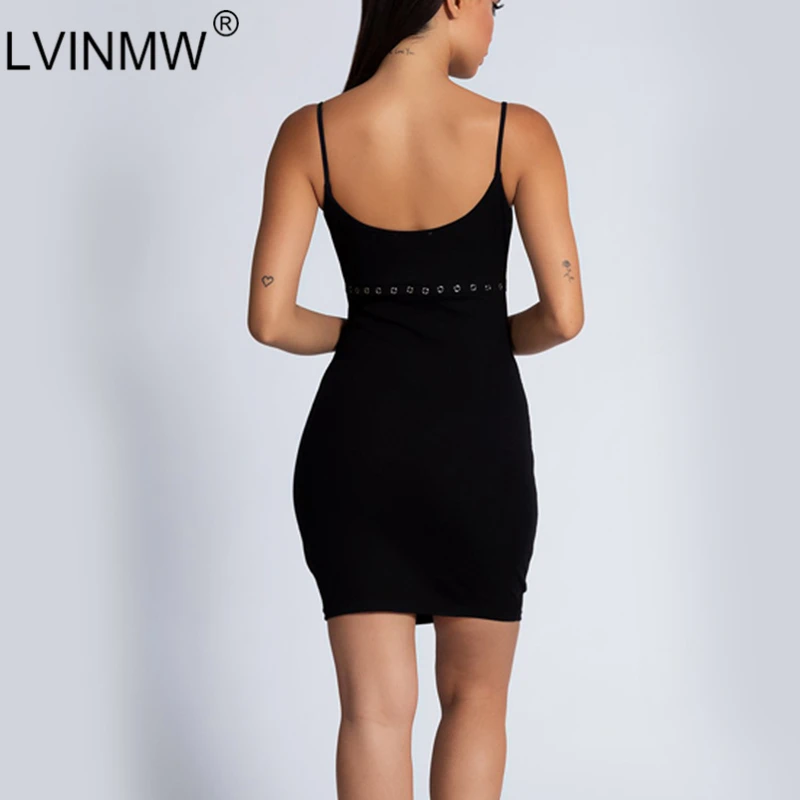 LVINMW Sexy Black Spaghetti Straps Hollow Out Bodycon Dress 2019 Summer Women Backless Off Shoulder Mini Party Dresses | Женская одежда