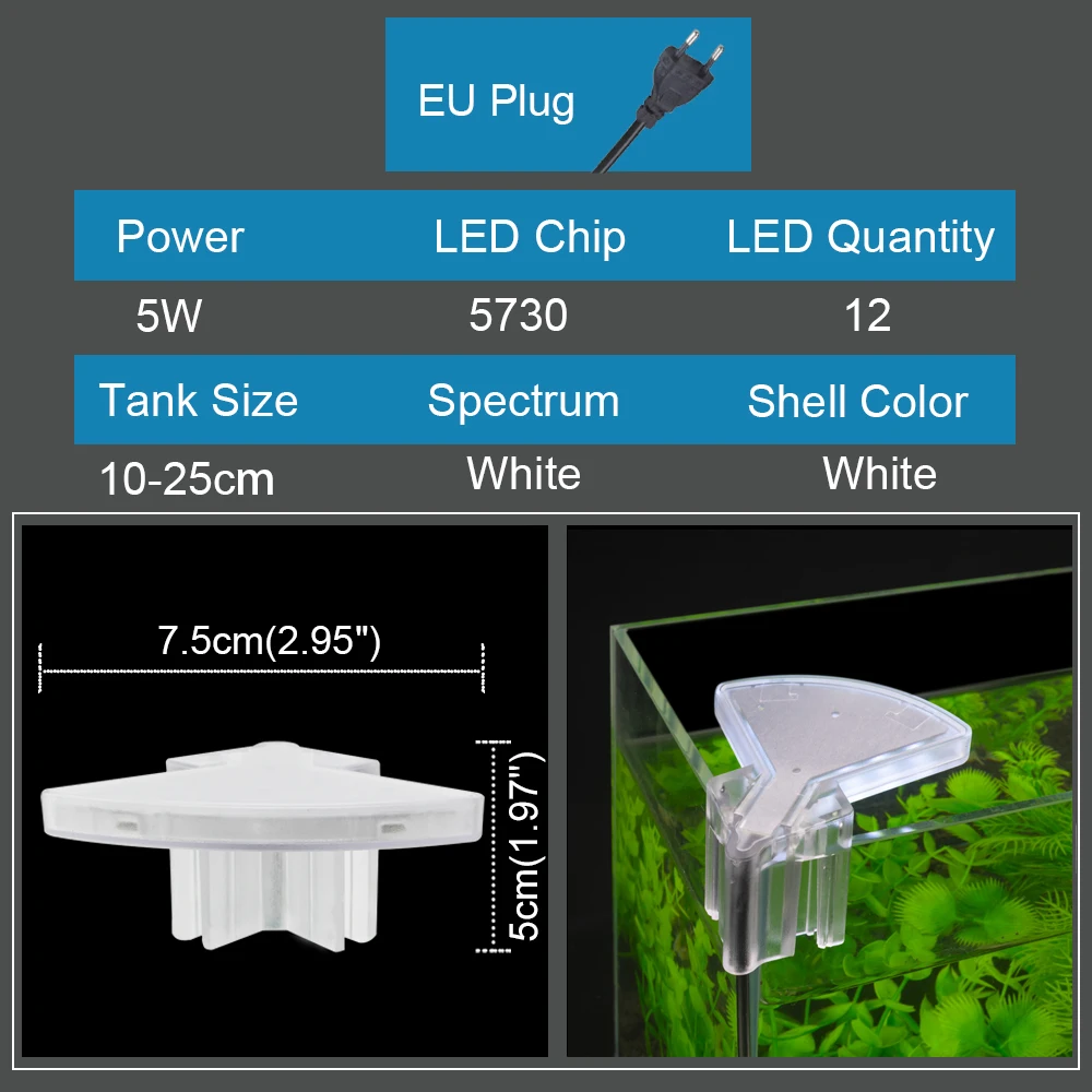 Senzeal M3 Fan-shaped Aquarium LED lighting Lamp Clip-on Aquarium Fish Tank Water Grass Light 220V/110V 5W Freshwater Led EU US