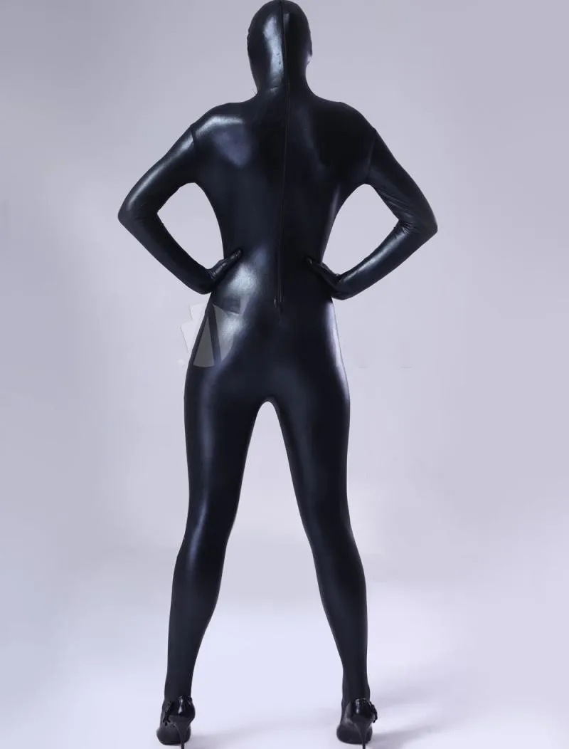 Специальная цена! Цельный костюм Zentai блестящий металлический зентай V образный
