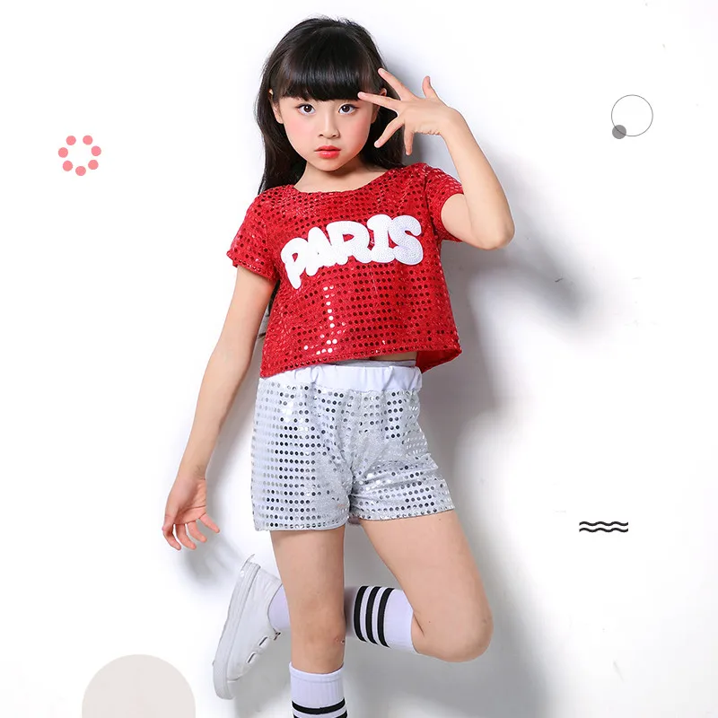 Танцевальный костюм для девочек с блестками и буквенным принтом в стиле хип-хоп