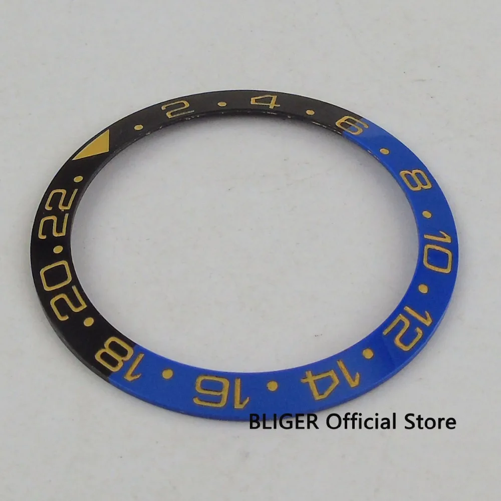 BLIGER 38mm Blue Black Ceramic Watch Bezel Insert Fit 40mm Sub/GMT Automatic Movement Men's |