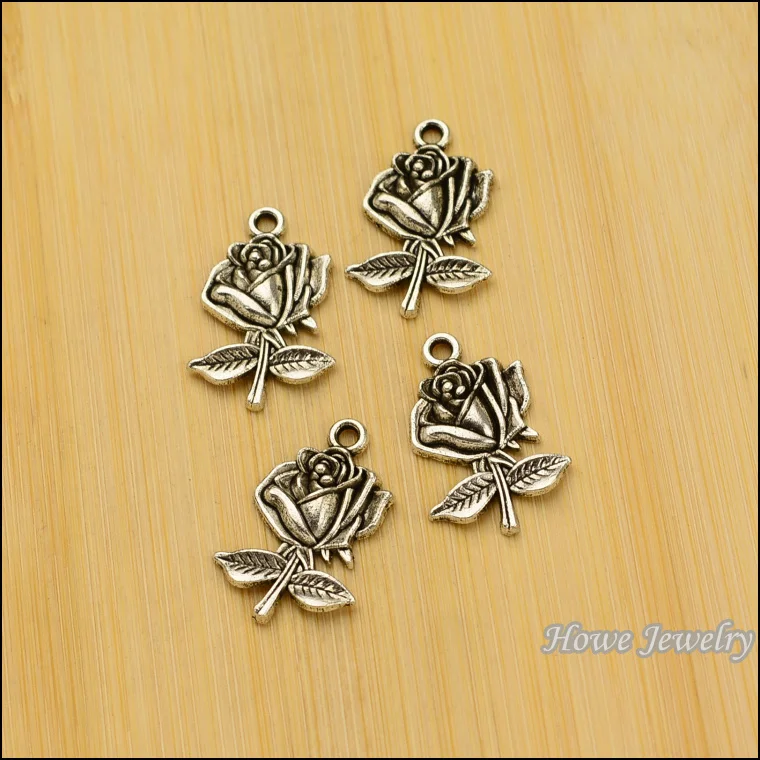 18 шт винтажный цинковый сплав античный серебряный шарм роза цветок кулон DIY