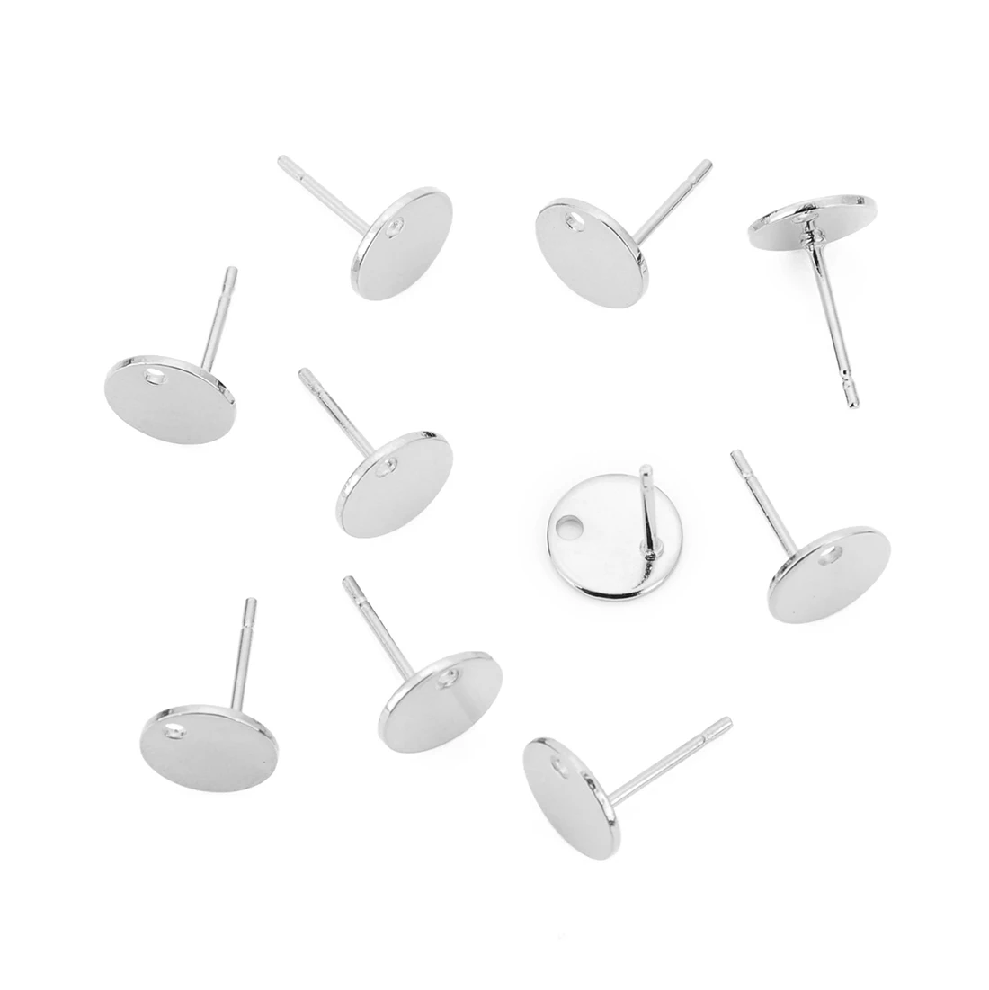 silver Sauvoo, 20 шт./лот, нержавеющая сталь, плоская, круглая, пустая, серьги, шпильки, с отверстием, для DIY, серьги, ювелирное изделие, компоненты - Цвет: silver