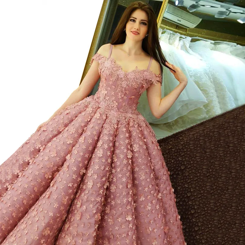 Розовое Vestido De Noiva мусульманское свадебное платье бальное платье кружево из бисера в форме сердца Бохо Дубай арабское свадебное платье