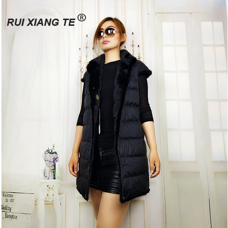 RuiXiangTe women real mink fur vest natural jacket two side wear with feather | Женская одежда