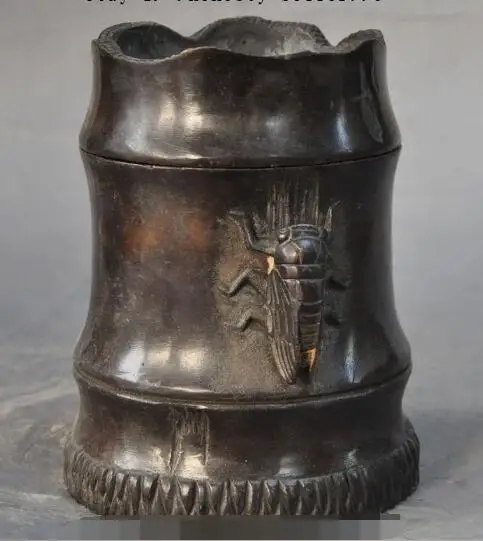 S01168 старинная бронзовая Цикада в виде животного Бамбуковая статуя горшок