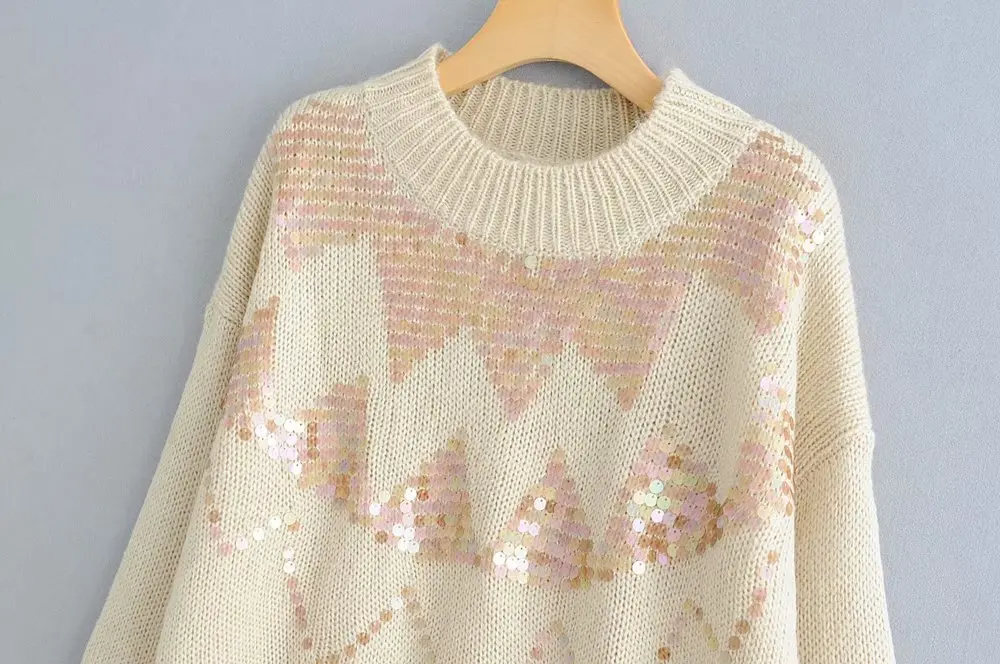 Wednesday 9-70-9953 European and American fashionable loose sequined knitted sweaters | Женская одежда