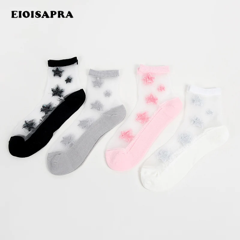 [EIOISAPRA] хлопковые прозрачные носки с блестящей звездой креативные ультратонкие