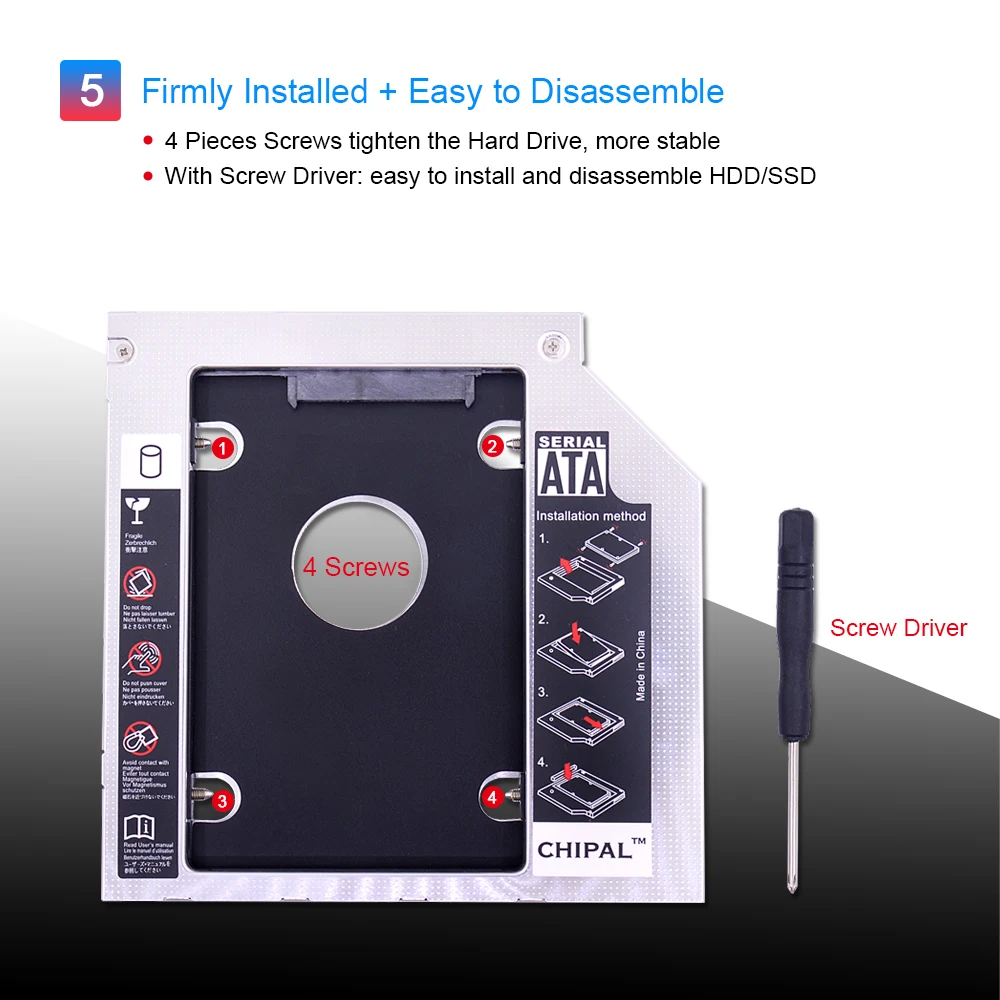 CHIPAL Алюминий Optibay 2nd HDD Caddy 9,5 мм SATA 3,0 коробка для жесткого диска корпус Dual светодиодный 7 мм, 9 мм, 2,5 SSD 2 ТБ для ноутбука CD/DV