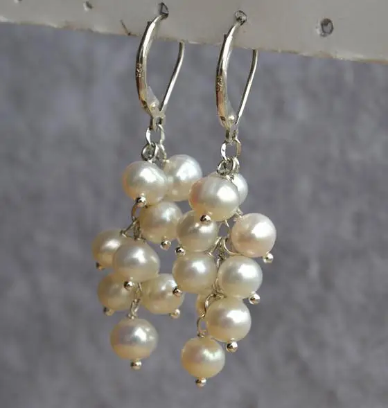 

White Color Pearl Earrings,AAA 7mm Freshwater Pearl S925 Sterling Silvers Danger Earring,Wedding Party Gift Jewellery