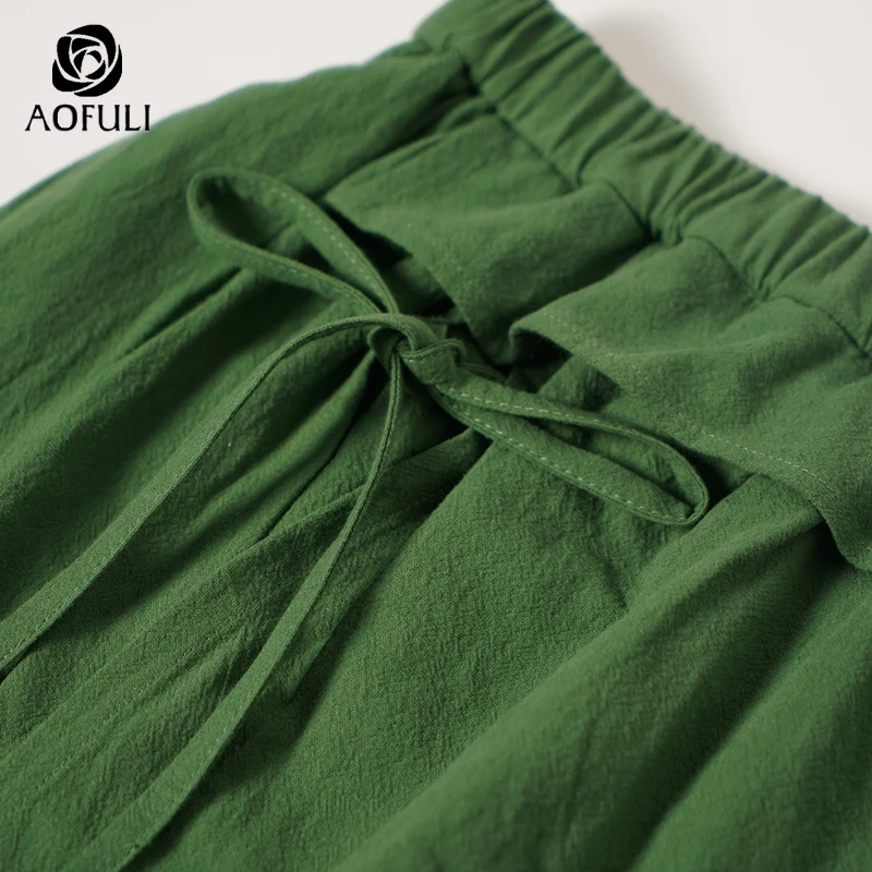 AOFULI L ~ 3XL 4XL Повседневная Женская хлопковая юбка шорты с бантом эластичная резинка