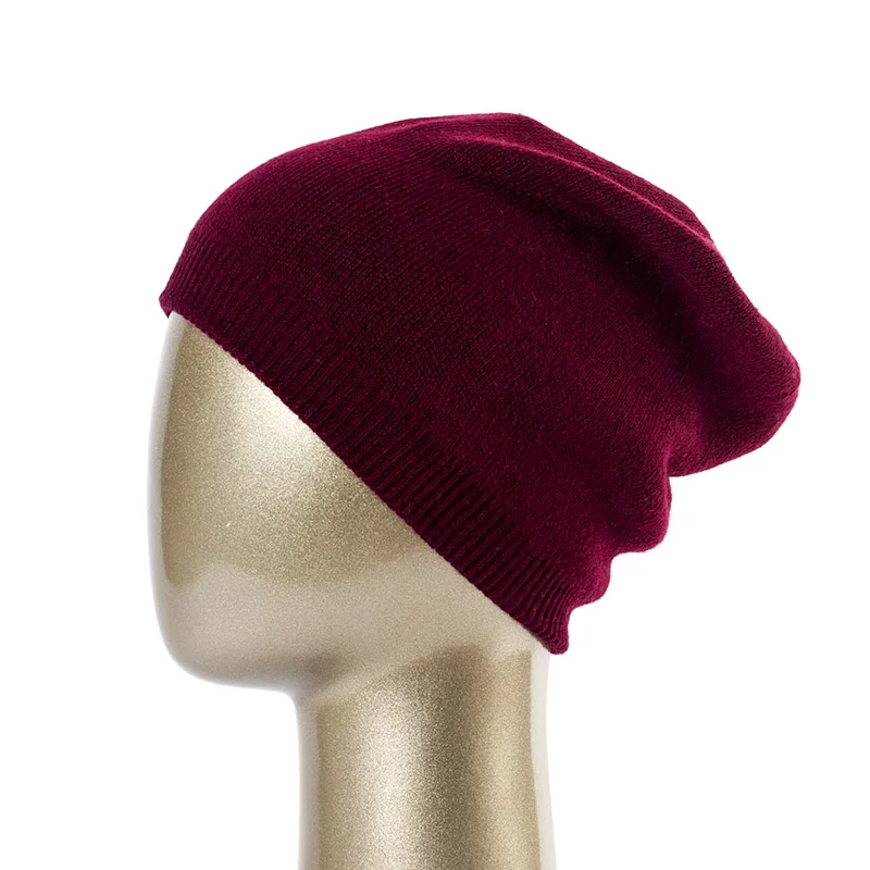 Wine Red Geebro двухслойная Женская кашемировая вязаная шапка бини женская зимняя теплая простая серая шерстяная громоздкая шапка Skullies Beanie шапки для женщин - Цвет: Wine Red