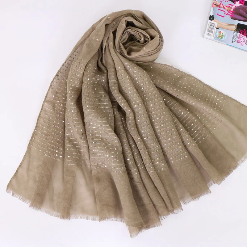 1pc Plain Color Women Scarves Muslim Hijabs Headscarf Glitter Sequins Stripe Islamic Turban Long Shawl Wraps 190x90cm | Тематическая