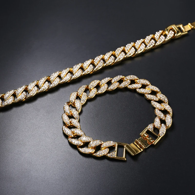 В стиле «хип-хоп» Bling льдом Для мужчин браслет полный стразы со стразами золотые Цвет Майами КУБИНСКИЙ звено цепи Браслеты для Для мужчин, ювелирное изделие, Дропшип