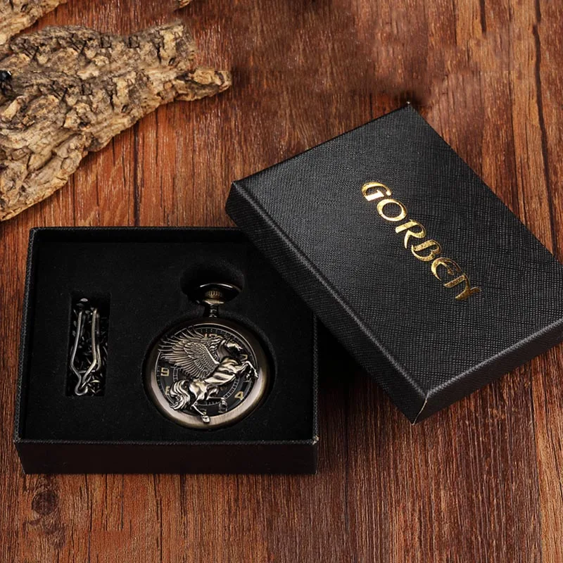 Винтажные Механические карманные часы с полым летающим лошадью роскошные ретро