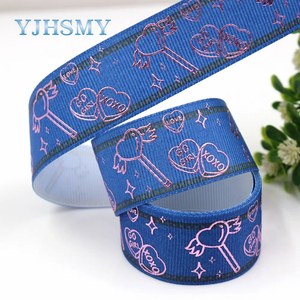 YJHSMY G-18808-884 25 мм 10 ярдов Лазерная Серебряная любовь печатная лента гросгрен DIY головной убор Свадебная подарочная упаковка материал