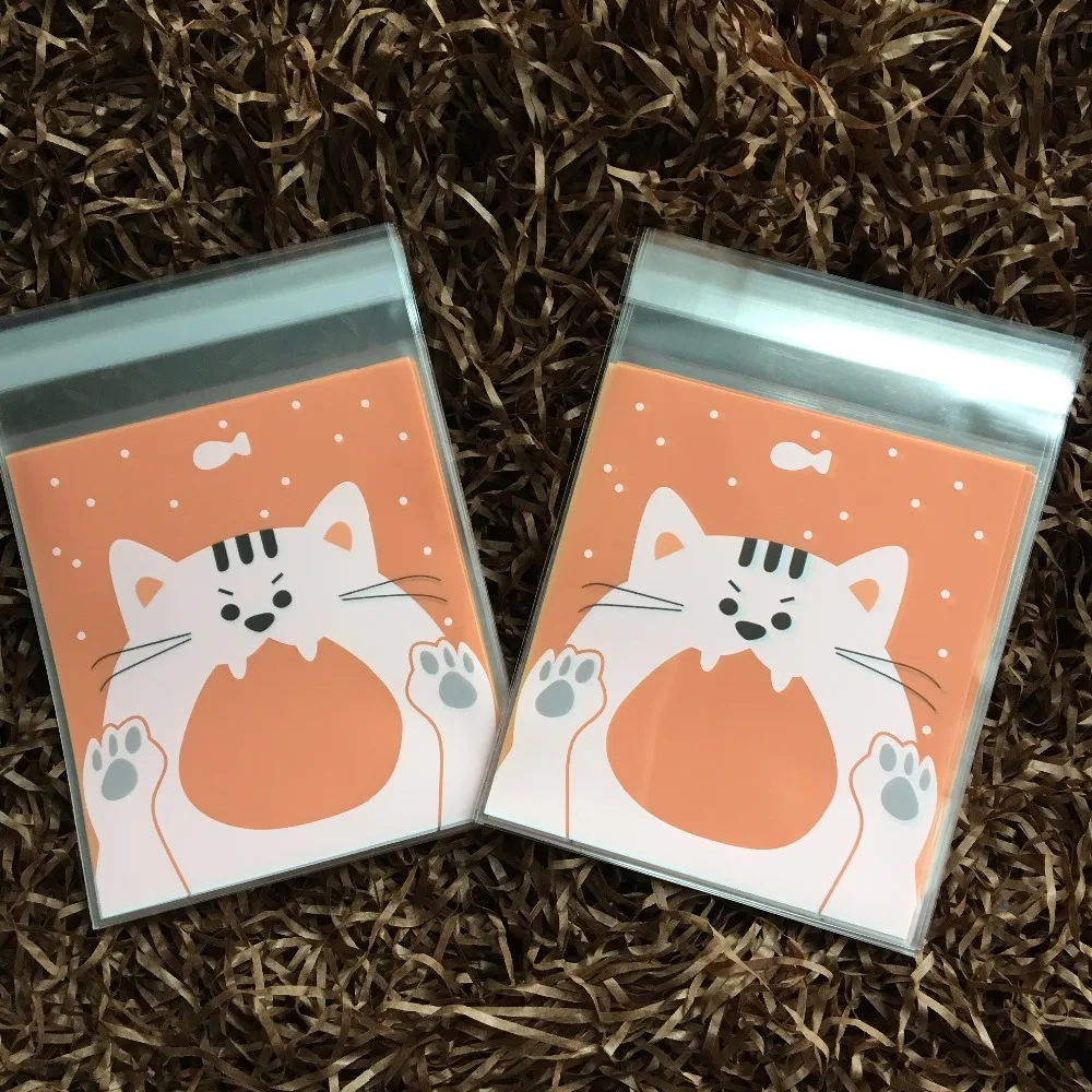 100 шт./лот сумка для печенья оранжевого кота свадебный мешок конфет десертный