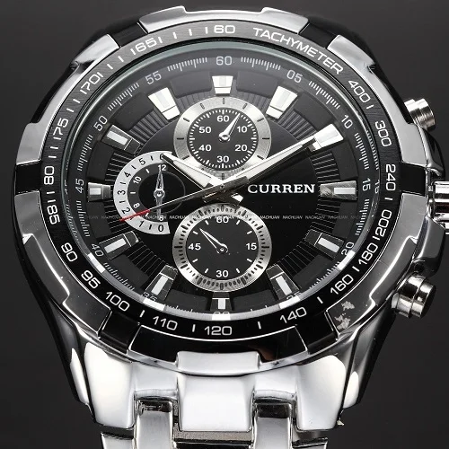 Silver Black CURREN Tag брендовые Модные мужские спортивные аналоговые часы Мужские кварцевые часы мужские повседневные полностью из нержавеющей стали военные наручные часы - Цвет: Silver Black