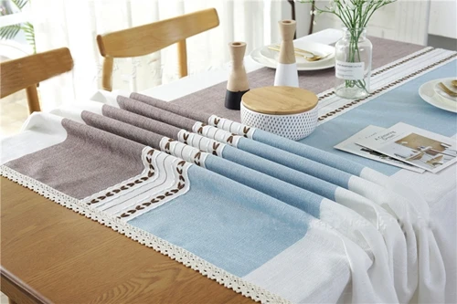 blue with lace ROMANZO плотная окрашенная в пряже льняная ткань синяя серая полоска кисточка для скатерти отель Рождественское украшение ткань для кофейного барного стола - Цвет: blue with lace