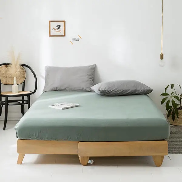 Quality Cotton Fitted Sheet Solid Color Bed Pillowcases Queen King Full Twin Size Bedsheet With Elastic 150*200/180*200cm | Дом и сад