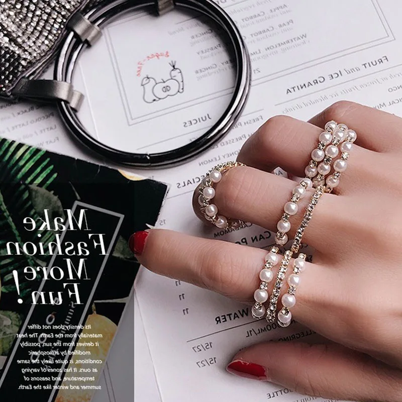 Модные золотистые металлические три слоя имитация жемчуг стразы регулируемые