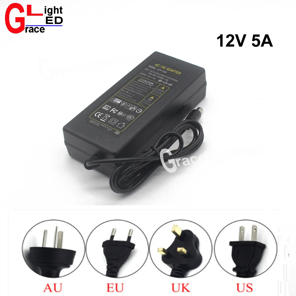 12V5A 12В 5А AC100V 240V 60 Вт светодиодный адаптер питания Светодиодный источник