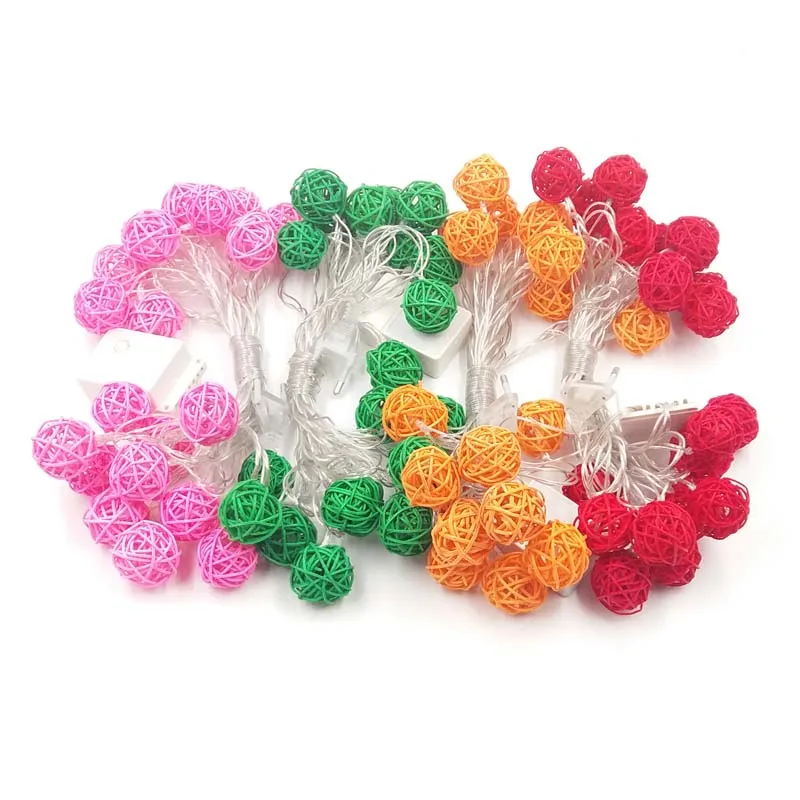 3cm 5M 20 Rattan Balls LED Christmas Outdoor String Lights Garland Fairy Holiday Guirlande Lumineuse Exterieur Luces