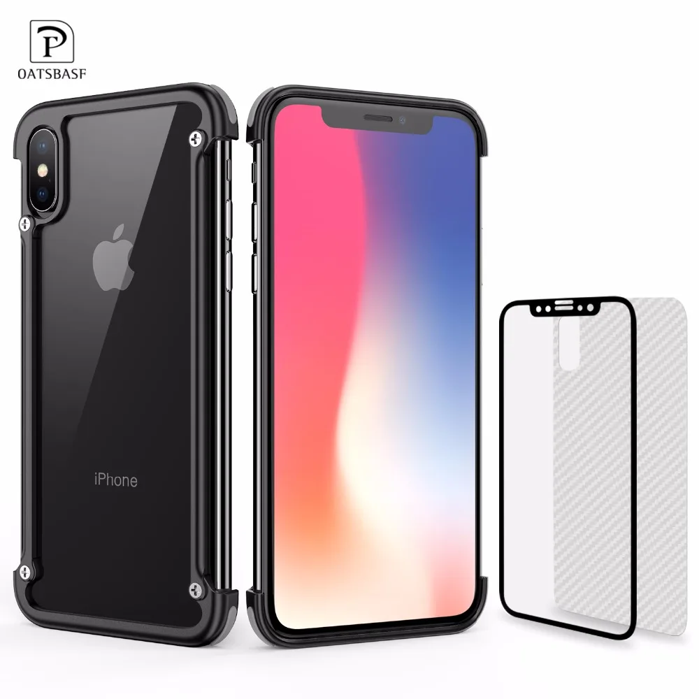 Металлический Чехол подушка безопасности OATSBASF для iPhone X 6 6s 7 8 Plus тонкий защитный
