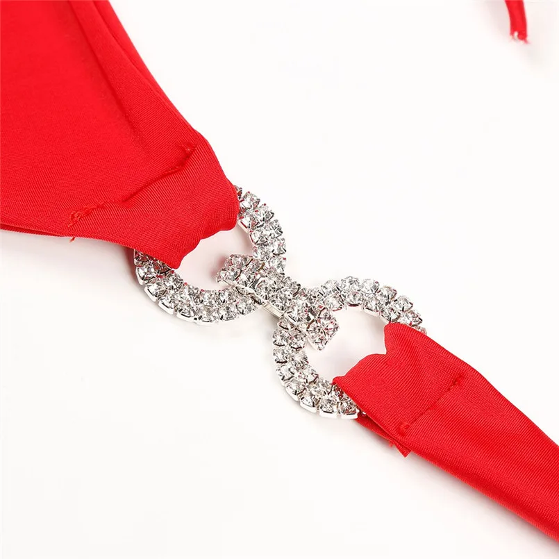 Купальник с кристаллами и стразами Одноцветный купальник пуш апом Пляжное