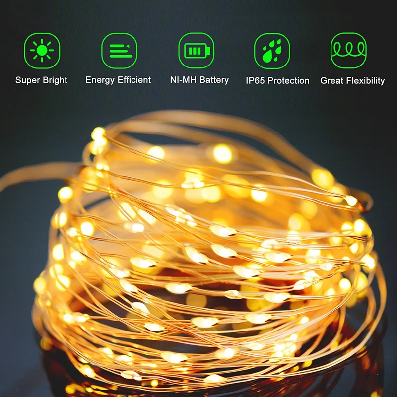 Woodpow светодиодная Солнечная гирлянда 50/100/200LED медная проволока Рождественские
