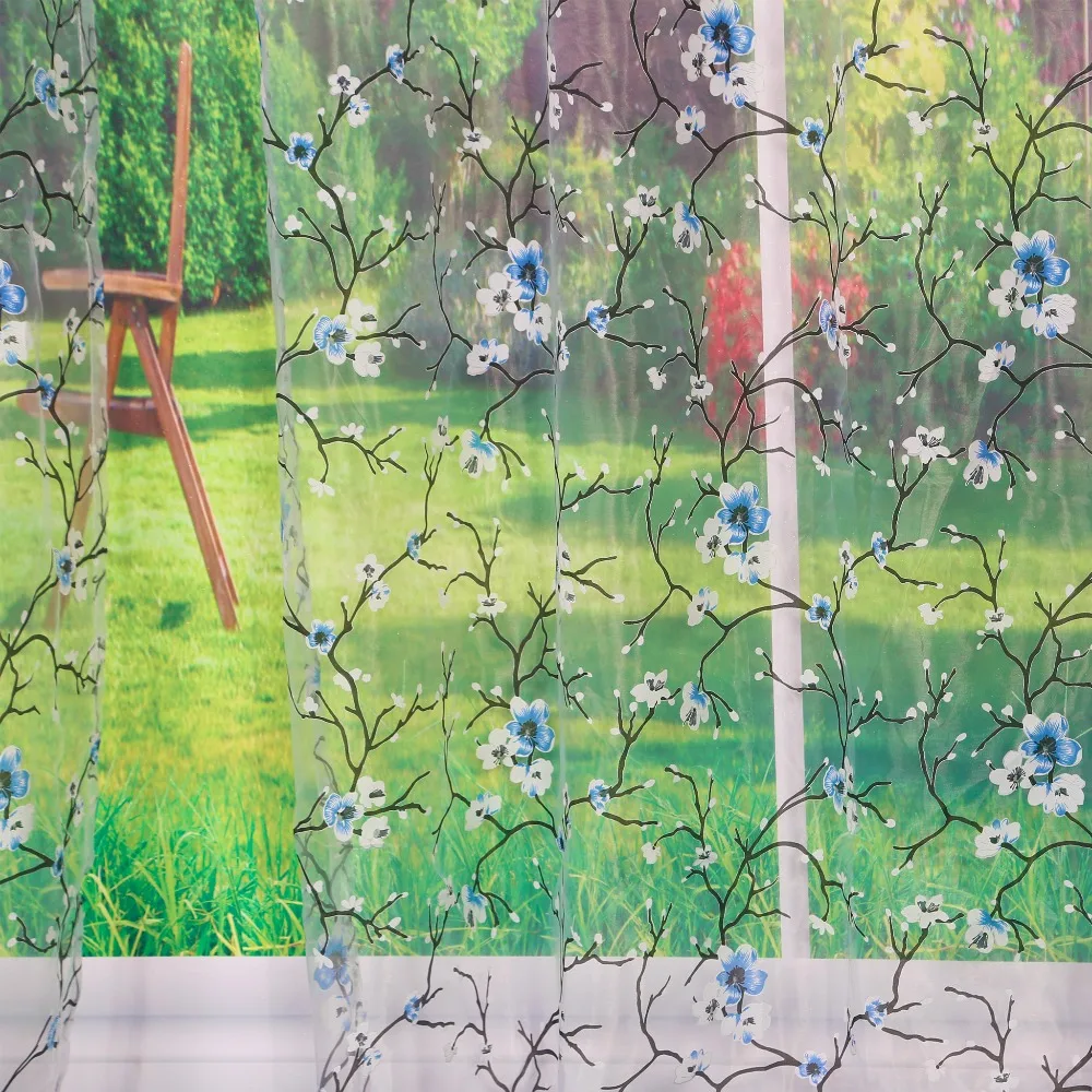 Оконная занавеска с синим цветком сливы для дома гостиной прозрачная вуаль 1