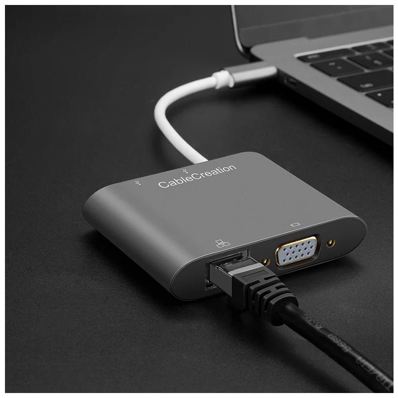USB C к VGA Type (Thunderbolt 3 совместимый) Ethernet 2 порта 0 многопортовый адаптер типа для Mac