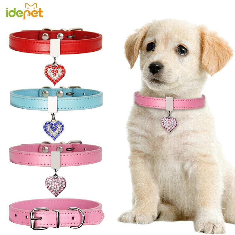 

Diamante Dog Collars Leather Puppy Neck Strap Adjustable Princess Necklace for Small Dogs Chihuahua Teddy Pet Products 10c35